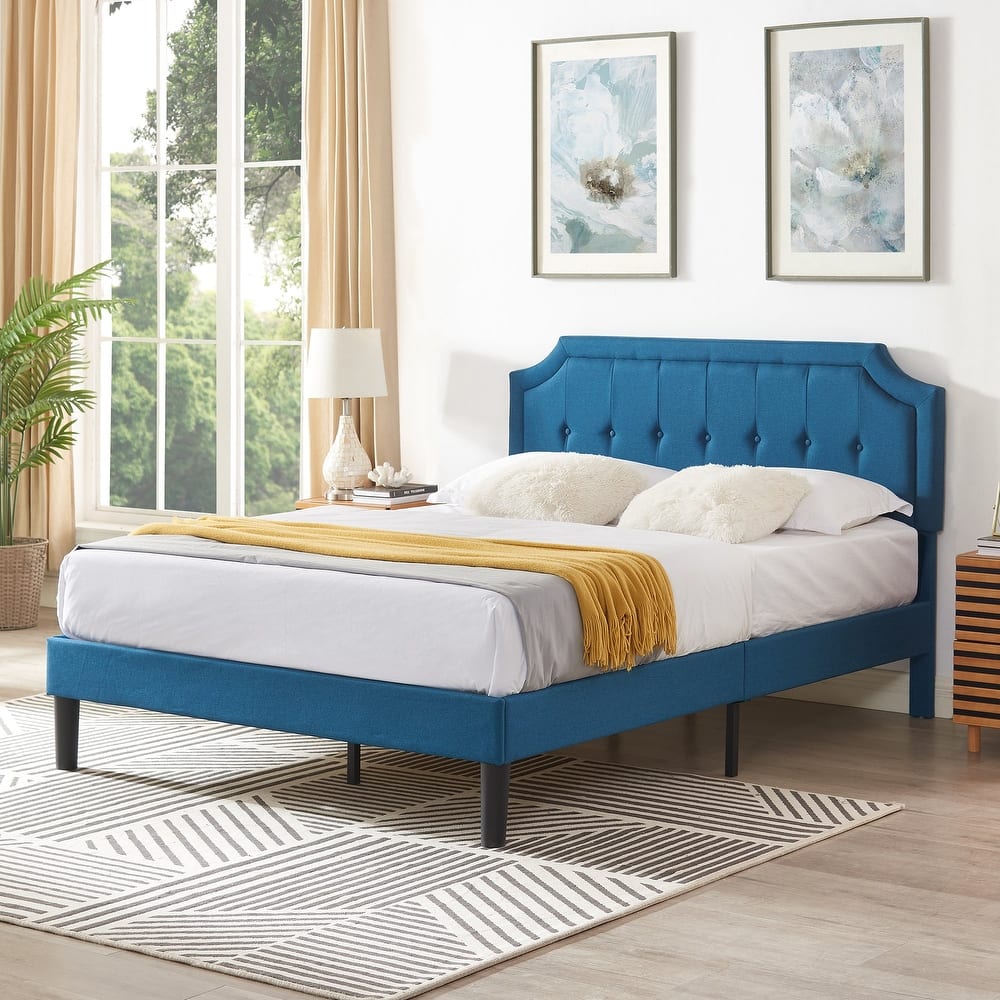 VECELO Adjustable Height Upholstered Bed Frame Headboard with Button Tufting No Box Spring Needed