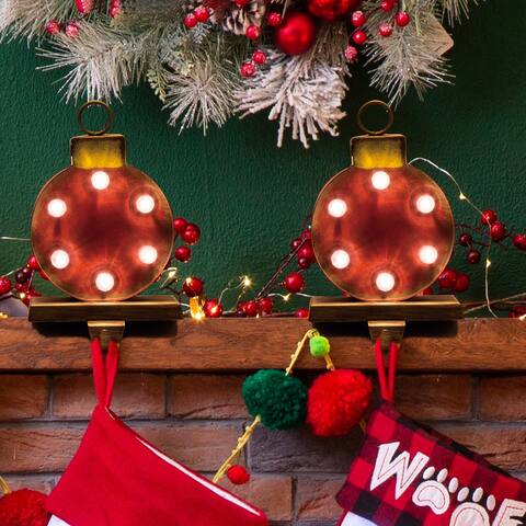 Glitzhome Marquee LED Ornament Christmas Stocking Holder Set of 2