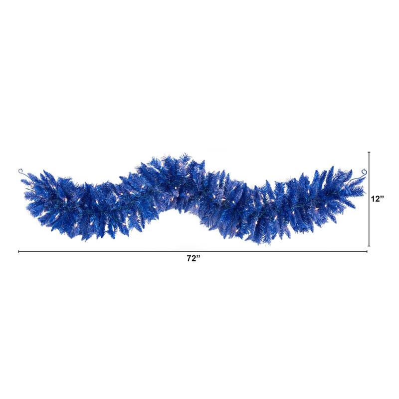 Blue Christmas Garland 6ft with Warm White LED Lights - Holiday Decor - 72