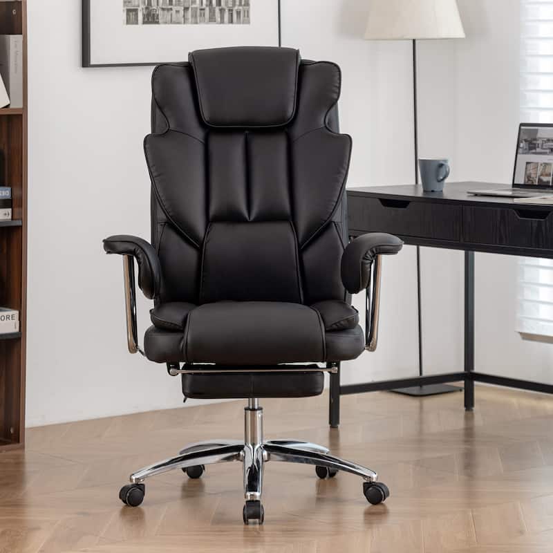 Big and Tall Executive Office Chair with Footrest - 500lbs Capacity, Ergonomic High Back, Leather Recliner with Lumbar Support