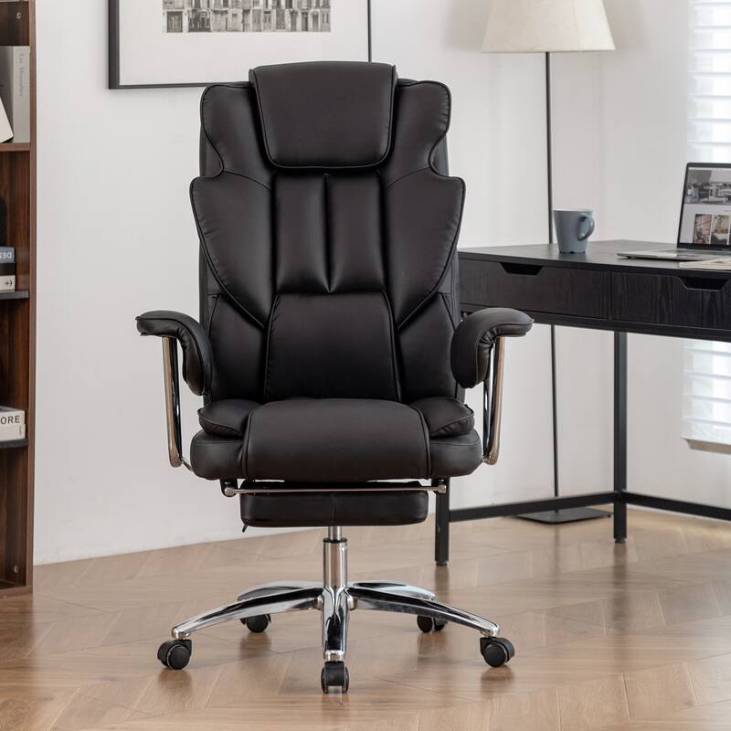 Ergonomic Big and Tall Office Chair with Footrest, Bonded PU Leather, 360° Swivel, High Back, for Home or Office