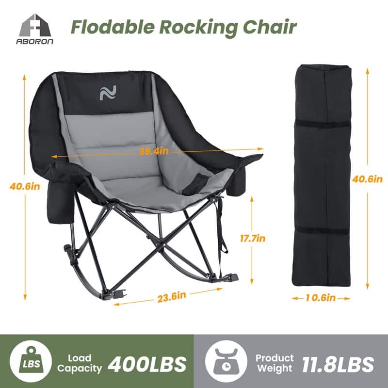Oversized Rocking Camping Chair for Adults, Cup Holder, Carry Bag