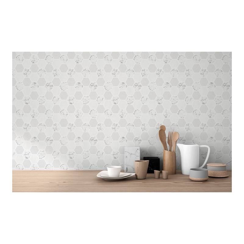 Fine Decor Ceramica Grey Hexagon Tile Wallpaper