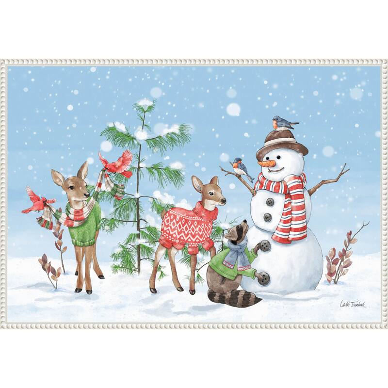 Festive Friends I by Leslie Trimbach (33 x 23 in.), Framed Canvas Wall Art Print - Sylvie Beaded White