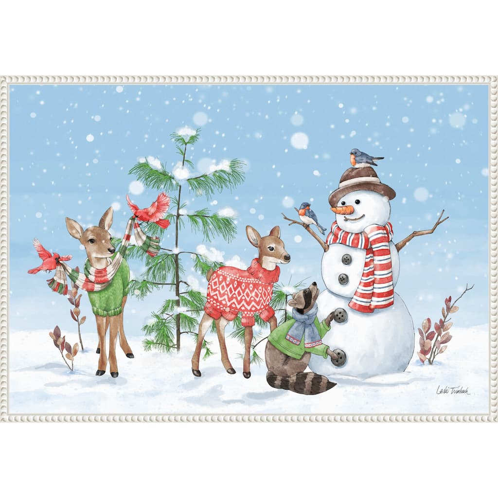 Festive Friends I by Leslie Trimbach (33 x 23 in.), Framed Canvas Wall Art Print - Sylvie Beaded White