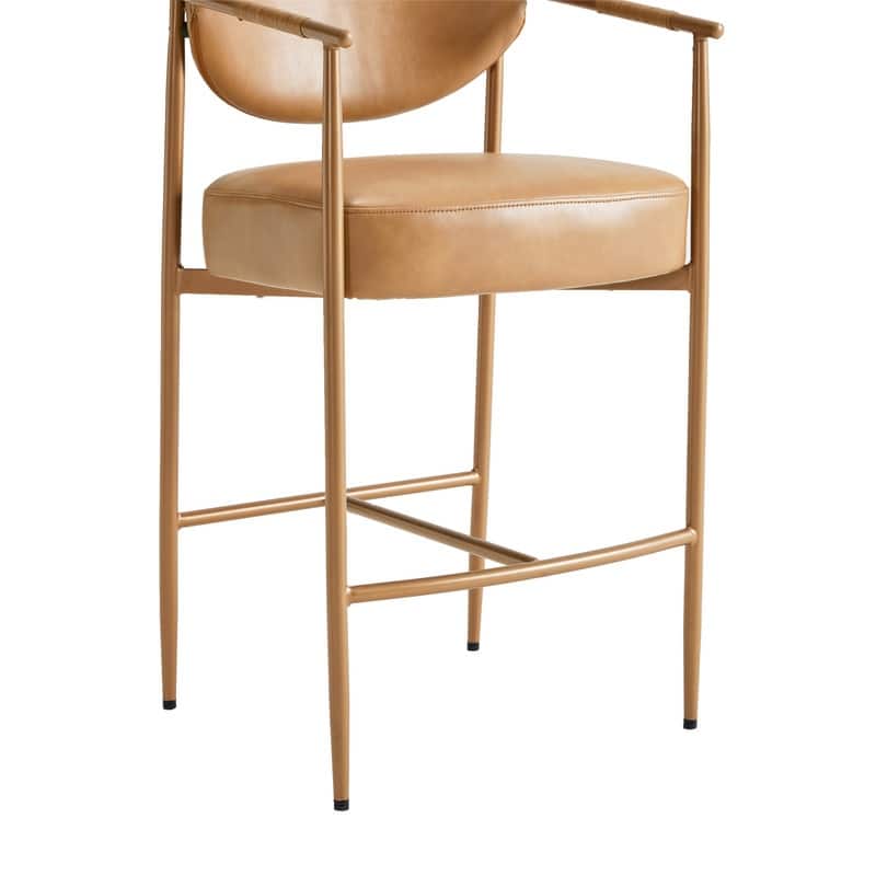 Spruce & Spring Modern Counter Stool with Gold Metal Frame and Woven Strap Arm