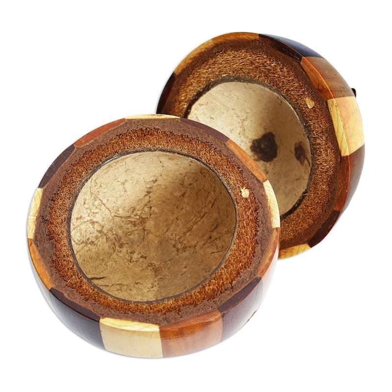 Novica Handmade Checkered Secret Wood And Coconut Shell Sculpture