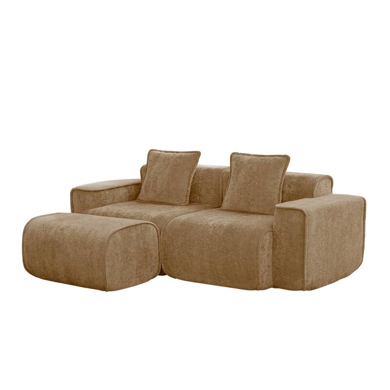 GDFStudio - Streamlined Velvet 2-Seater 78.74" Modular L-Shaped Sofa with Ottoman