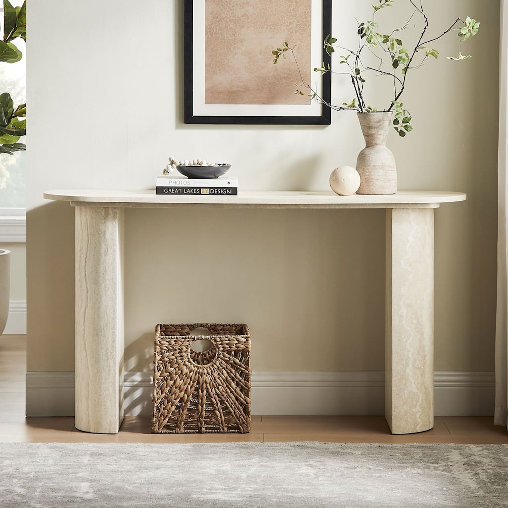 55.12"Faux MARS marble Pattern Console Table, Narrow Console Table wit, Modern Design MDF Skinny Sofa Table Entrance Table