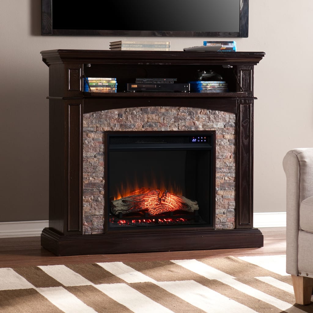 52 in. Freestanding Wooden Smart Electric Fireplace TV Stand in Mahogany designed for a warm and inviting ambiance,