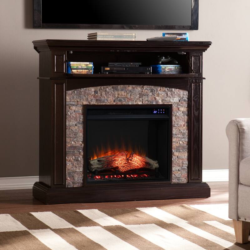 52 in. Freestanding Wooden Smart Electric Fireplace TV Stand in Mahogany designed for a warm and inviting ambiance,