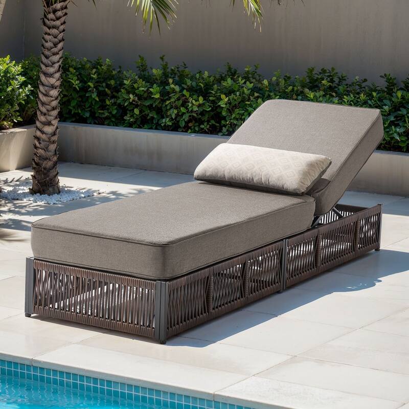 Gymojoy Outdoor Patio Chaise Lounge Chair, Luxury Rattan Recliner with 6-Position Backrest & 5-Inch Thick Cushions - 1-Piece