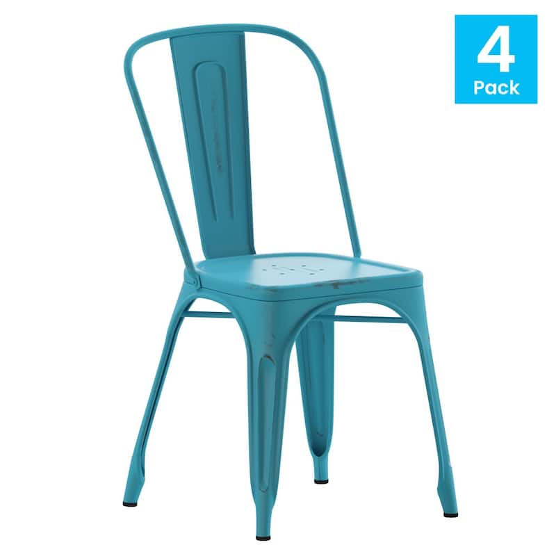 Distressed Metal Indoor-Outdoor Stackable Chair - Kitchen Furniture