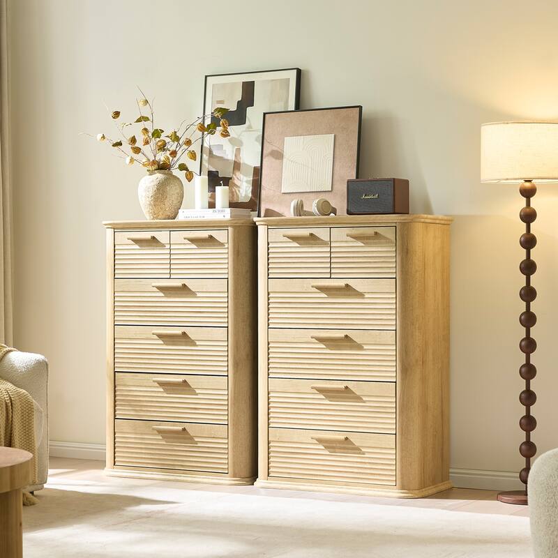 Mid-Century Modern 6 Drawers/7 Drawers Dresser for Bedroom, Tall Dresser & Chest of Drawers with Curved Profile Design