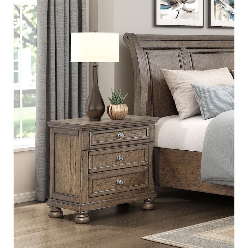 3pc Classic Bedroom Furniture Storage Bed Chest Nightstand Set Brown Finish