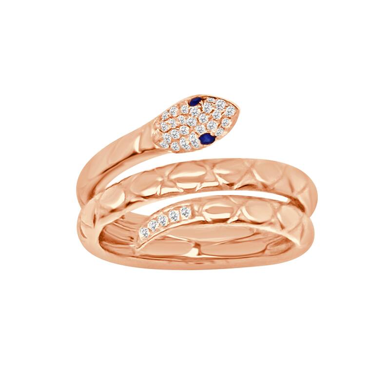 Auriya 14k Gold Diamond and Sapphire Snake Wrap Ring 0.10 ct. tw. (F-G, VS) - 5.5 - Rose