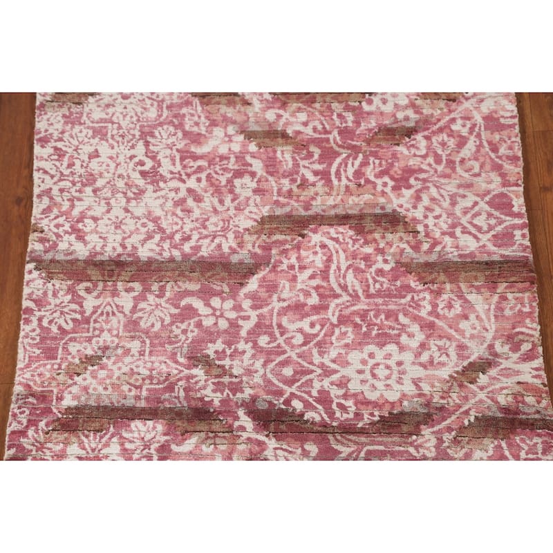Abstract Oriental Accent Rug Handmade Pink Wool Carpet - 2'8"x 4'10"