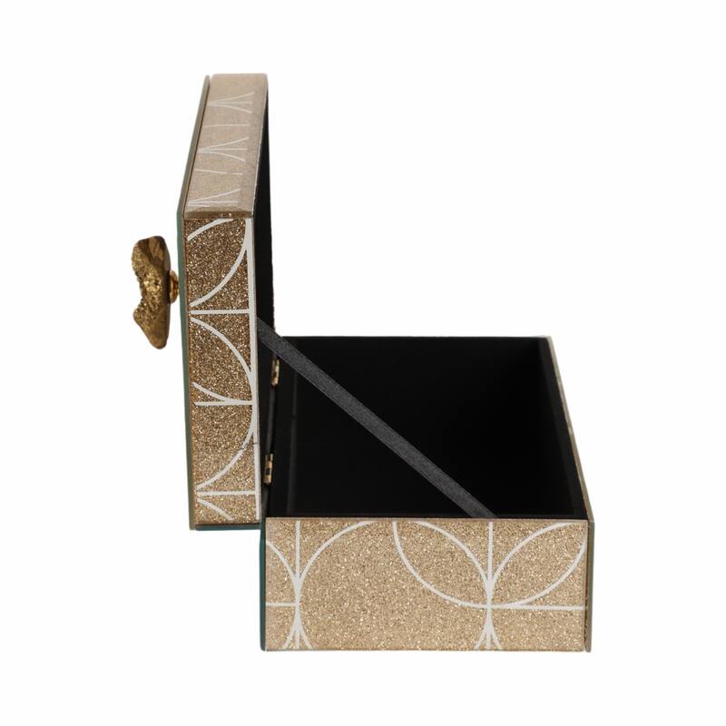 Glass and Wood Glam Decorative Contemporary Box with Stone Accent