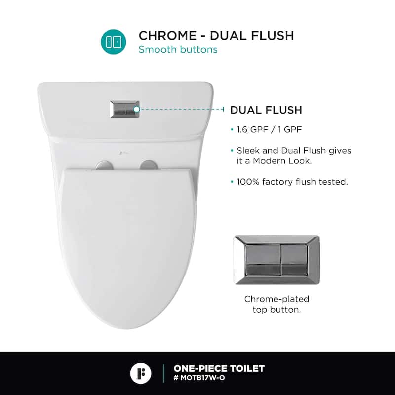 Fine Fixtures Dual-Flush One-Piece Toilet With High-Efficiency Flush, 12" Rough-in, Elongated bowl