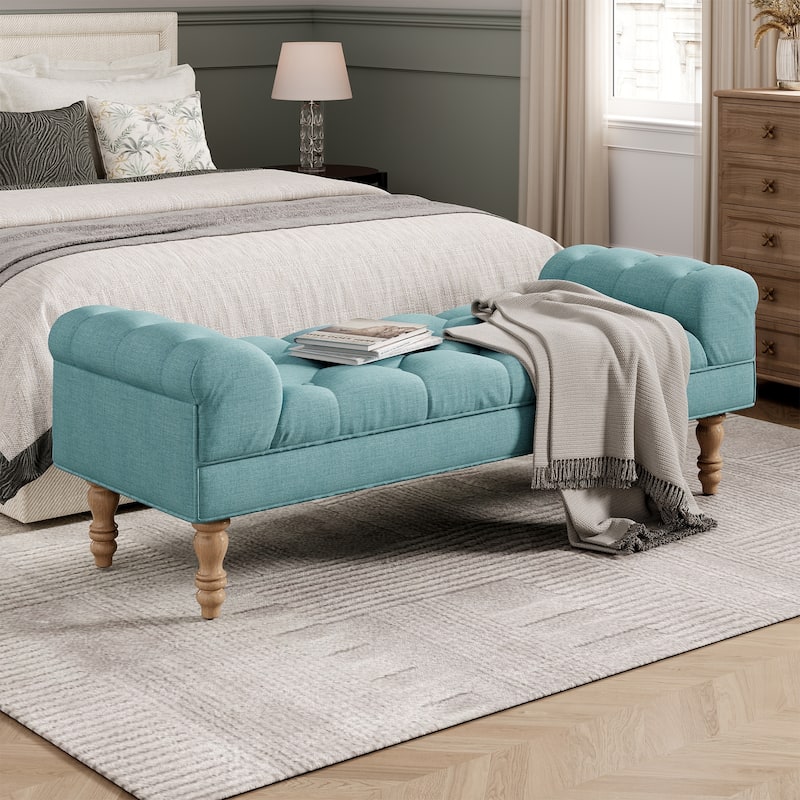 Christopher Knight Home - Wren Upholstered Tufted Bed Bench with Premium Foam and Diamond Button Detail - Dusty Teal