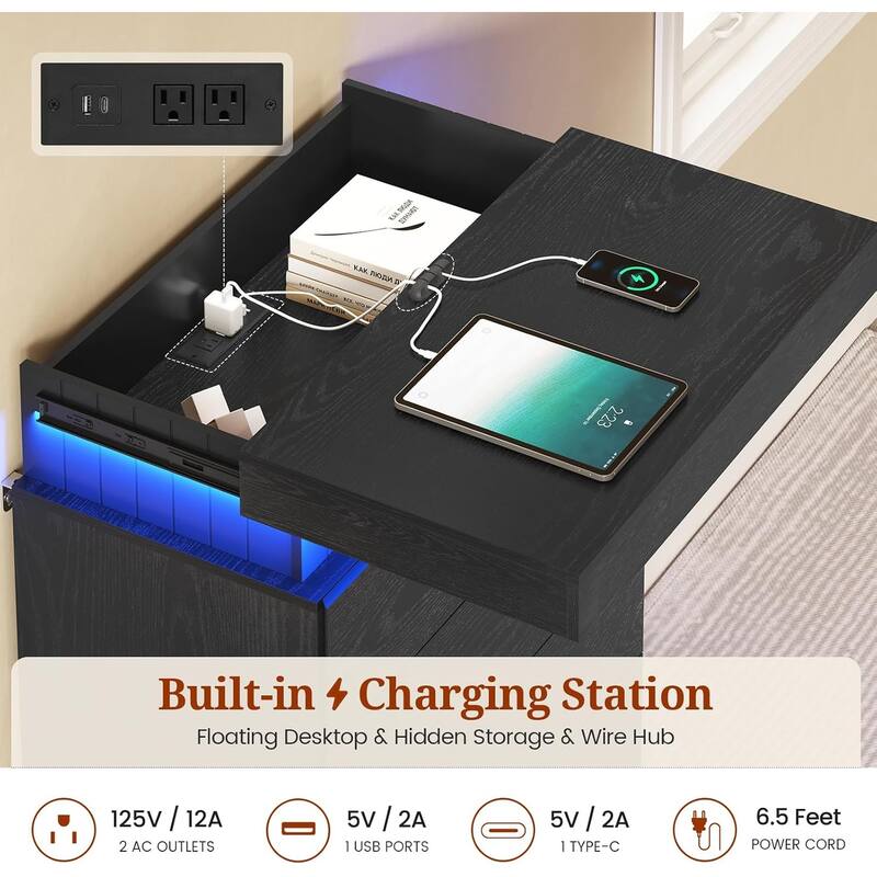Bedroom Dresser Drawers with LED Light Power Outlet Chest of Drawer