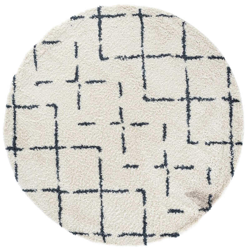 SAFAVIEH Arizona Shag Ghinwa 1.2-inch Thick Rug - 6'7" Round - Ivory/Slate