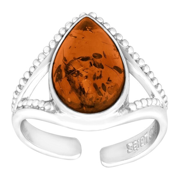 Sajen Natural Amber Teardrop Ring in Sterling Silver
