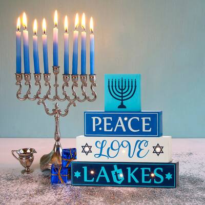 Glitzhome 11"L Hanukkah LED Lighted Wooden/Metal Block Word Sign - 11x11.5