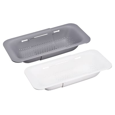 Kitchen Over the Sink Drain Strainer Extendable Colander Set - gray white - 36.2cm x 20cm x 7cm