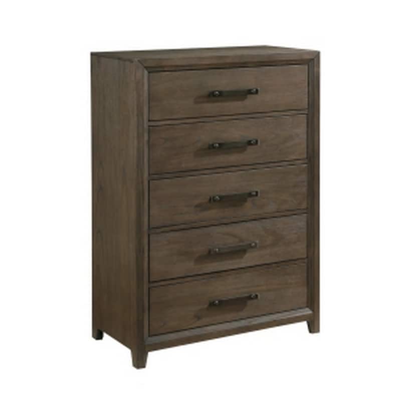 Wyn 52 Inch Tall Dresser Chest, 5 Drawers, Nickel Handles, Walnut Brown