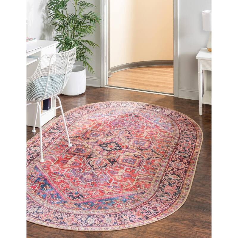 Traditional Rine Collection Area Rug - 4'1"x6'1" Oval - Red