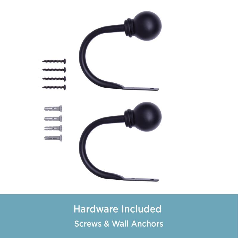 Kenney Decorative Ball Holdbacks for Curtains and Drapes, Black 2-Pack