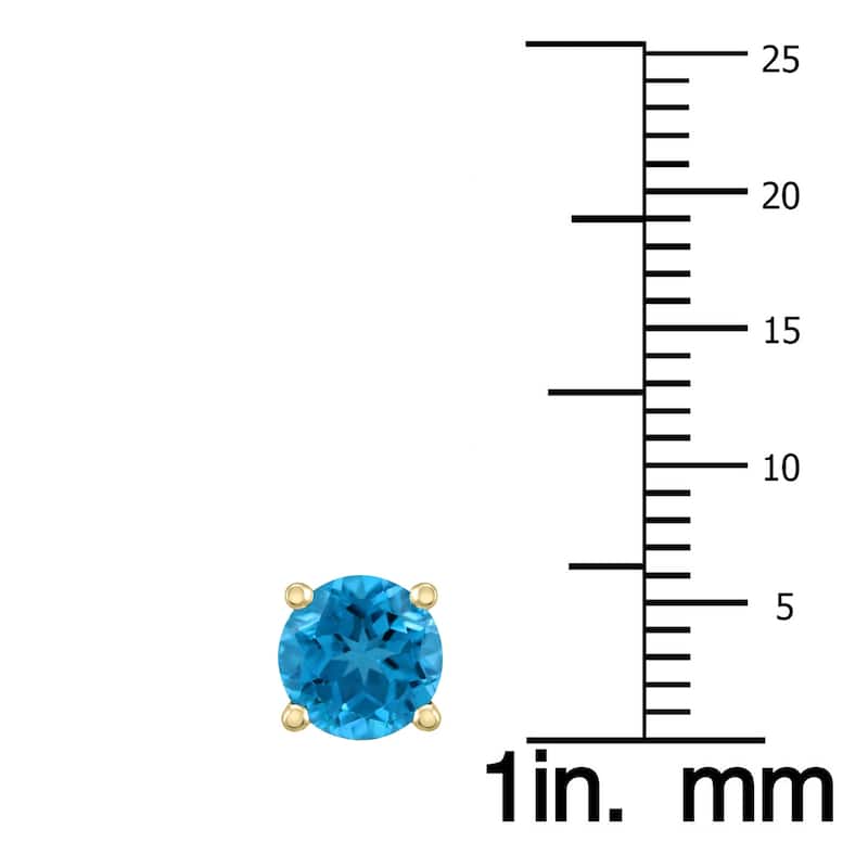 Marquee 14K Yellow Gold 7MM Round Blue Topaz Earrings