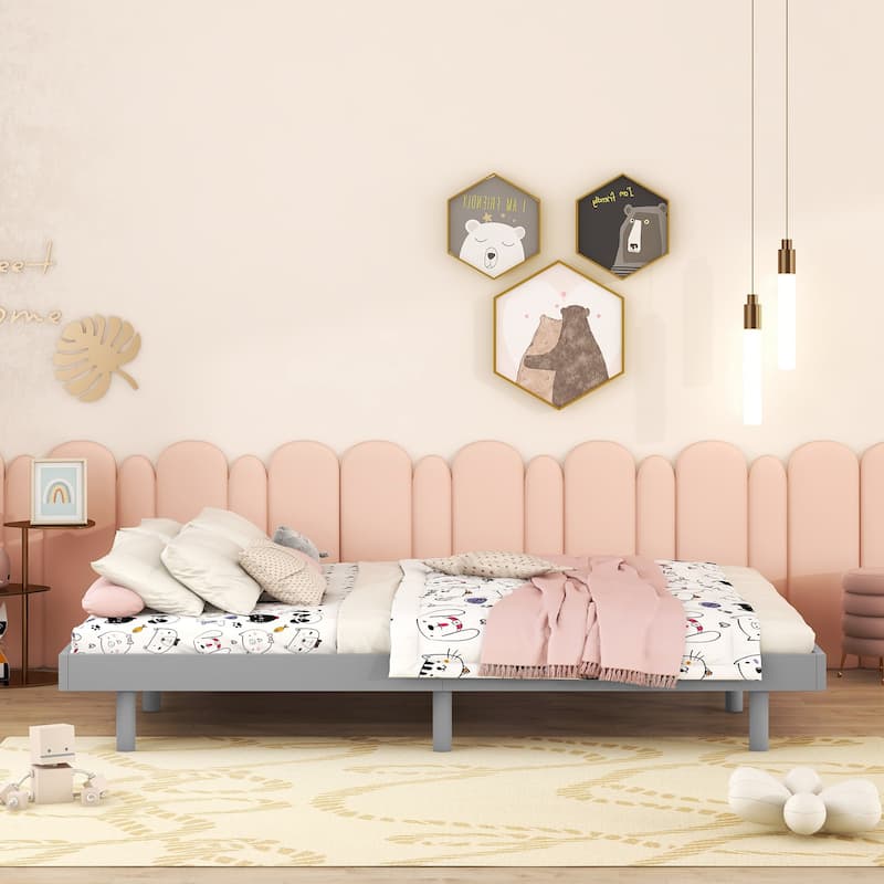 Modern Design Full Size Floating Platform Bed Frame, Beige