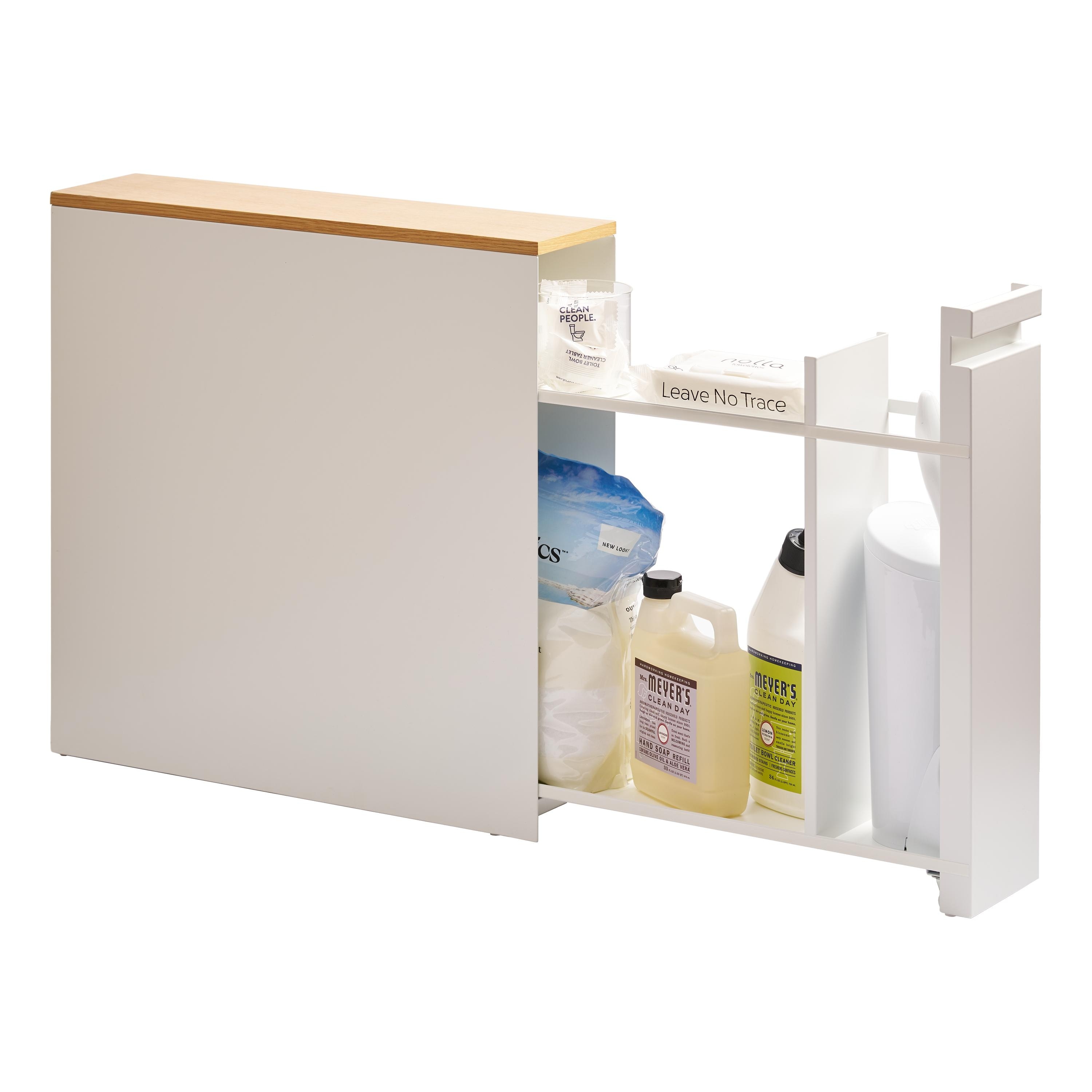 Yamazaki Home Pull-Out Bathroom Storage Cabinet, Steel and Wood - L 22.05 x W 5.51 x H 21.65 inches
