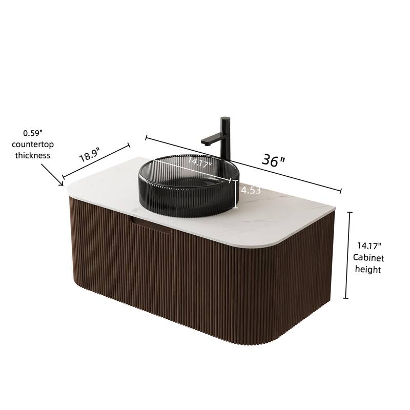 Wall Mounted Bathroom Vanity with Transparent Black Round Glass Basin