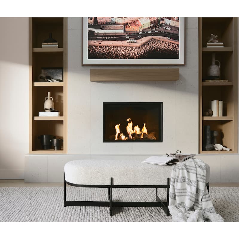 Amelia Cream Boucle With Black Metal Frame Accent Bench
