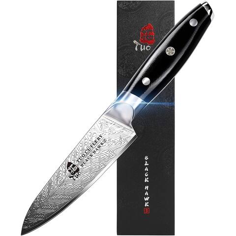 TUO Chef Paring Knife,HC Steel w/Ergonomic G10 Handle,Blk Hawk-S,3.5in
