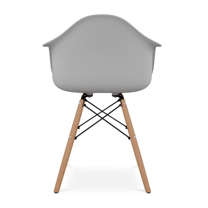 Blue And Natural Heavy Duty Plastic And Solid Wood Dining Arm Chair