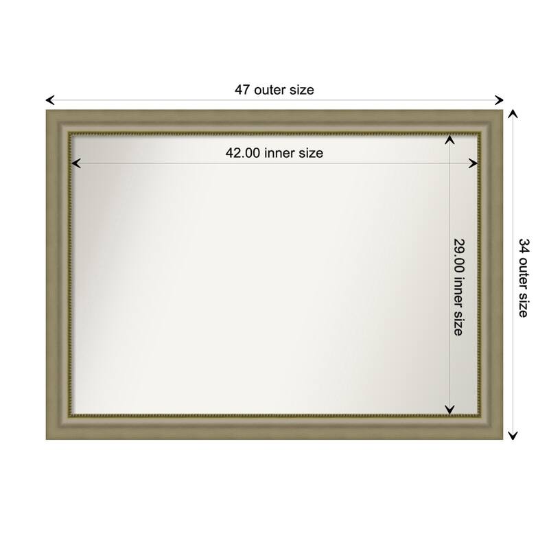 Vegas Silver Framed Non-Beveled Custom Wall Mirror, Bathroom Vanity Mirror - Outer Size: 46.75 x 33.75