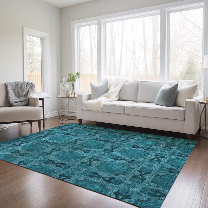 Machine Washable Indoor/ Outdoor Boho Medallions Chantille Rug