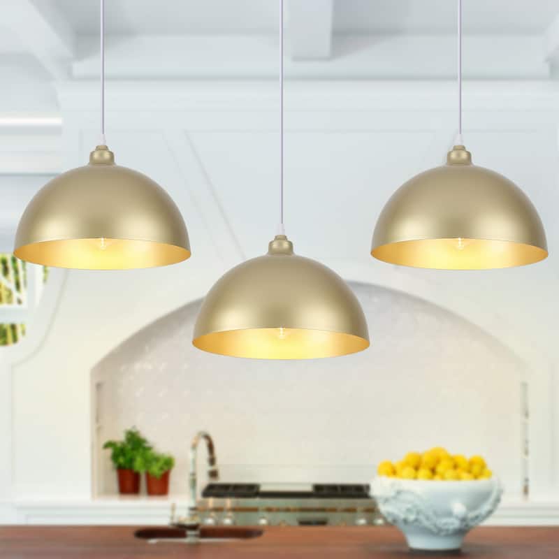 1 - Light 11.8" W Single Dome Pendant for Kitchen Island Dining Room (Set of 3) - W 11.81 in - Gold
