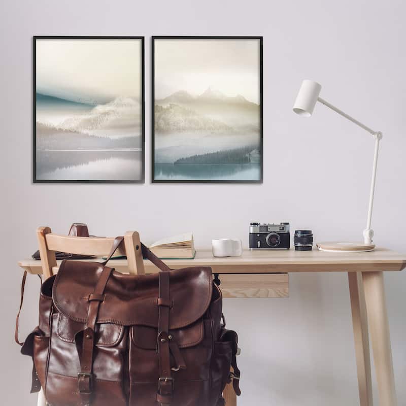 Stupell Mountain Peaks & Neutral Lake Framed Giclee Art Design By Gemma Bardot (Set of 2)