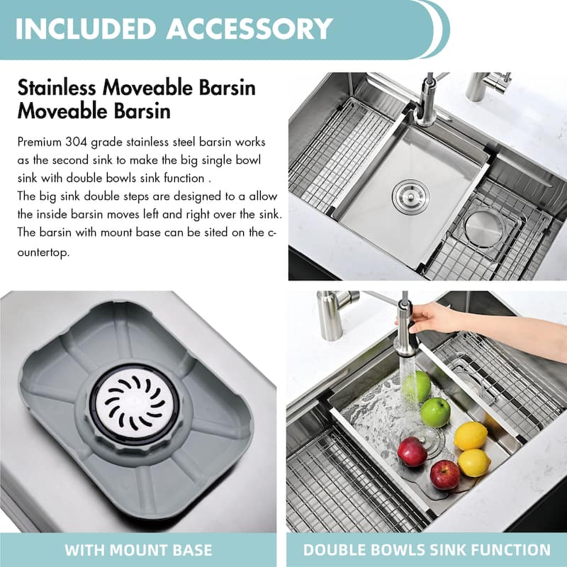32 Inch Stainless Steel Single Bowl Undermount Double Ledges Workstation Kitchen Sink With Sliding Accessories