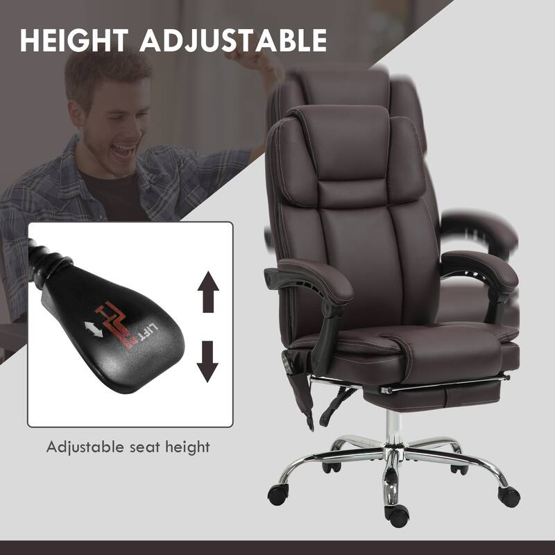 PU Leather Massage Office Reclining Chair with 6 Vibration Points, Heated, Adjustable Height, Footrest
