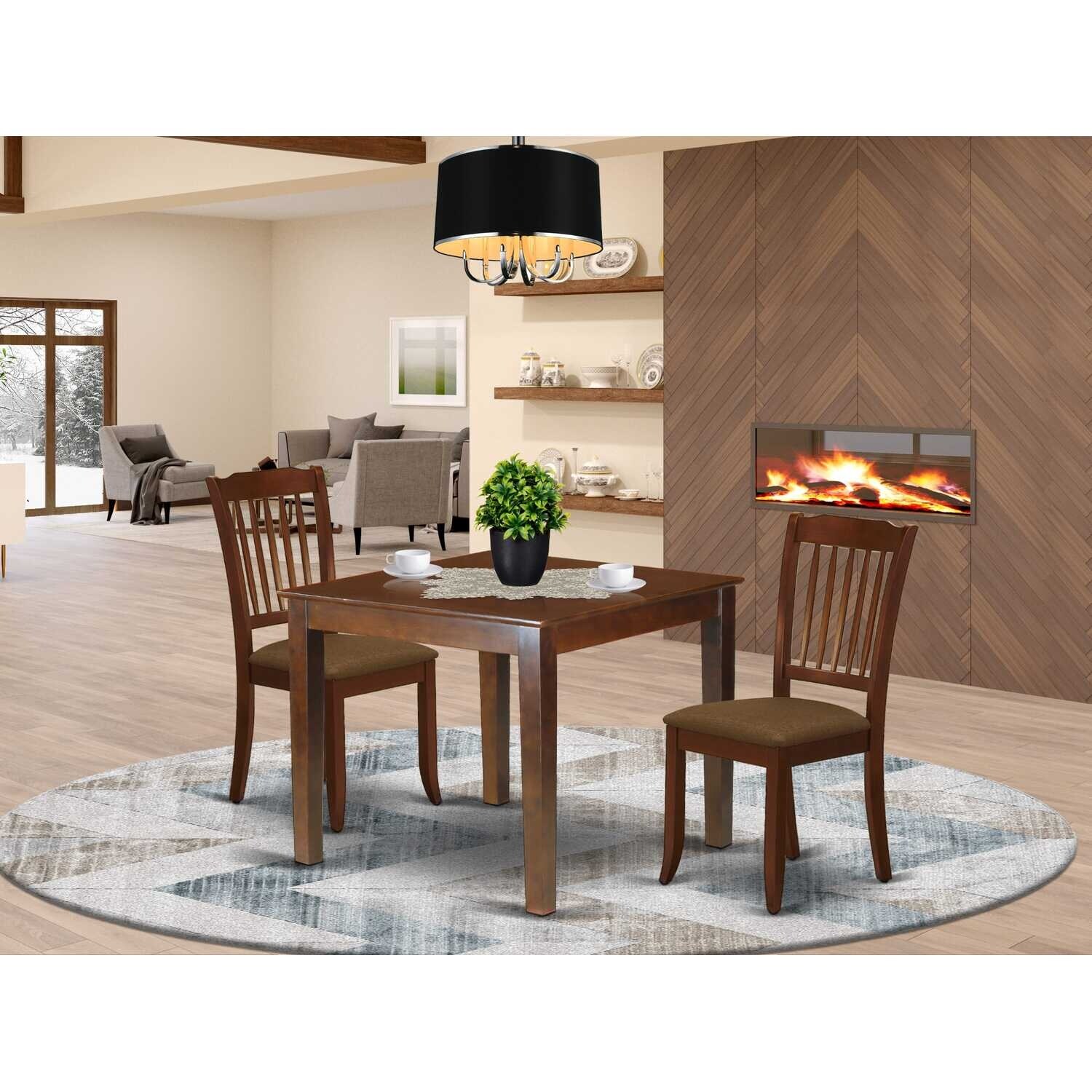 HomeStock 3-Piece Mahogany Finish Square Solid Wood Top Dining Table Set