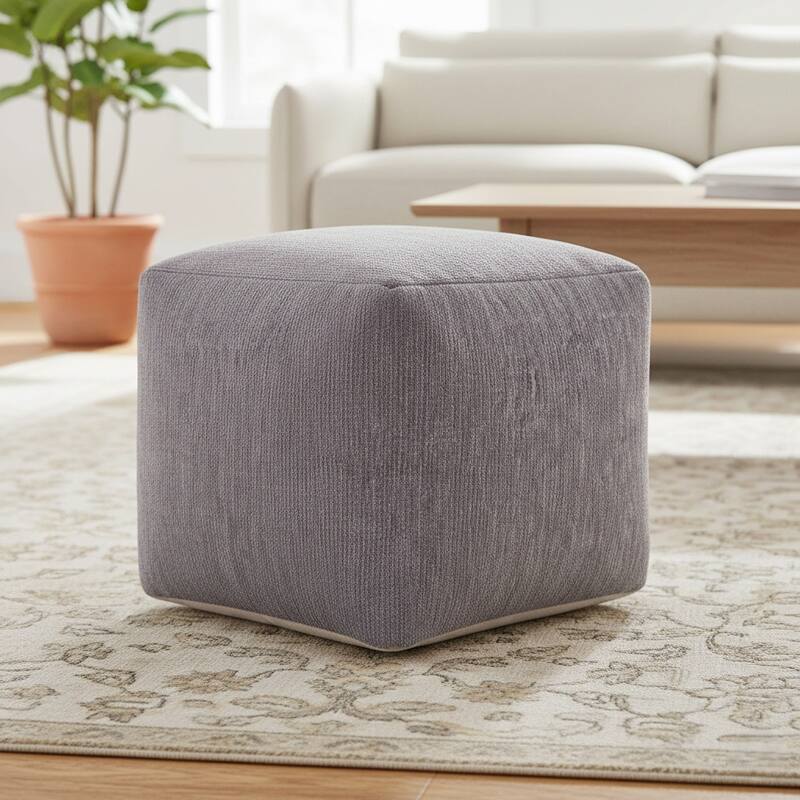 Sevita Transitional Solid Chenille Indoor Pouf - Frost Gray