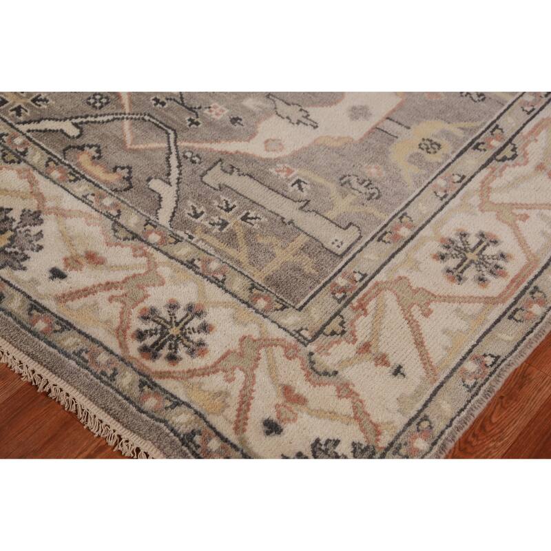 Gray Oushak Indian Runner Rug Hand-Knotted Wool Carpet - 6'0" x 18'0"