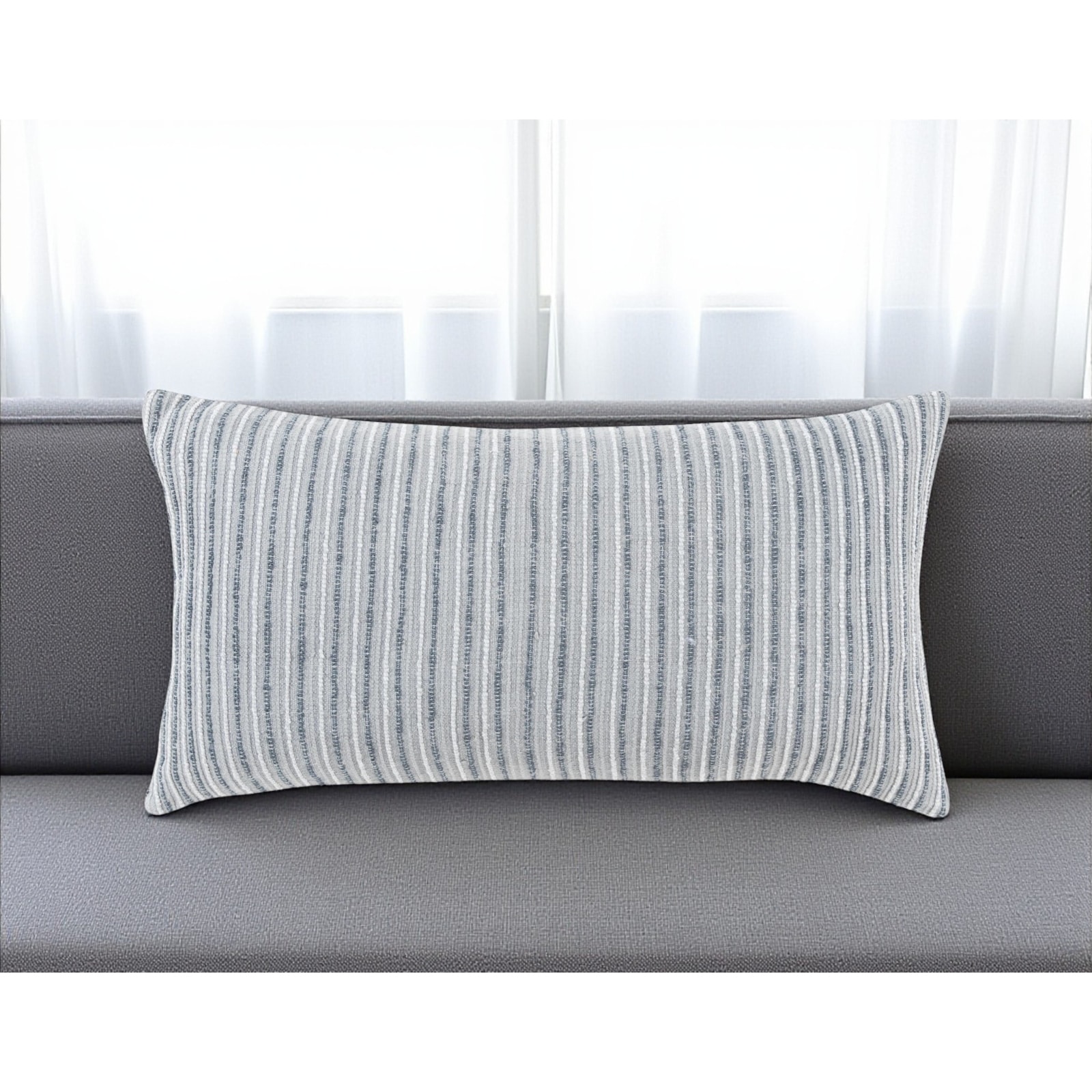 HomeRoots 14" X 26" Gray Lumbar Striped Cotton Blend Throw Pillow