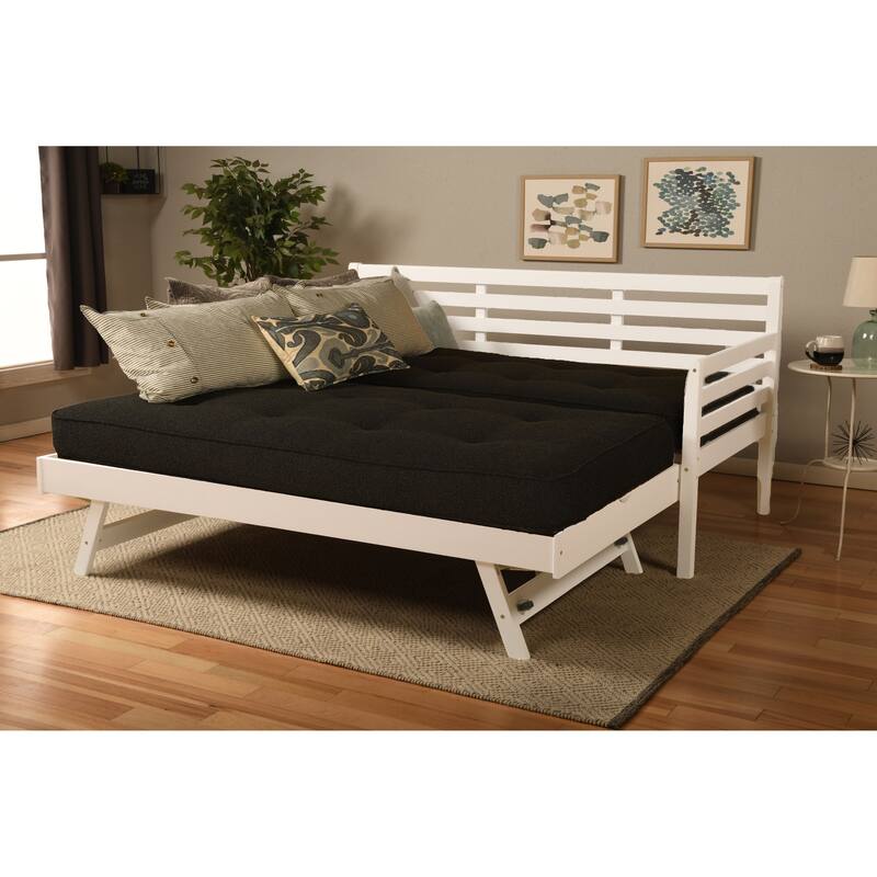 Somette Boho Daybed and Pop Up Bed in White with Mattresses - Canton Black